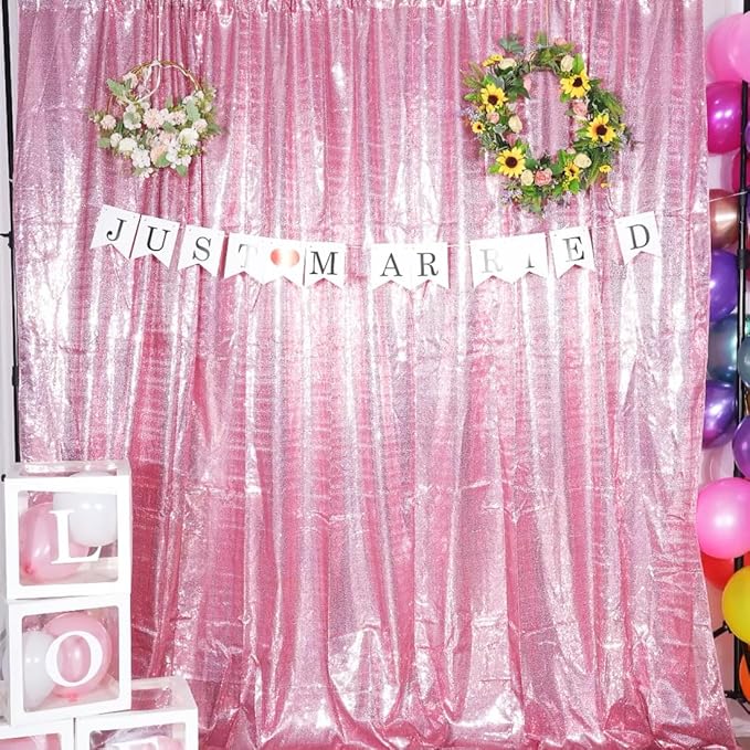 Poise3EHome 6Ft x 8Ft Fuchsia Pink Sequin Backdrop, Glitter Thick Satin Sequin Background Drapes, Sequence Backdrop for Wedding Party Holiday Festival Decor