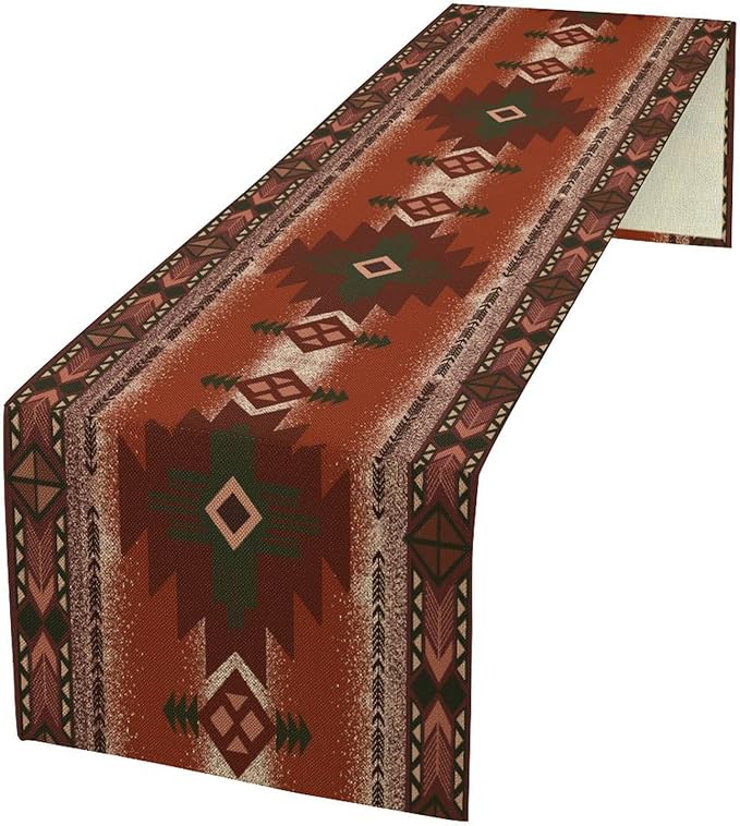 Aztec Table Runner Southwestern Ethnic Style Geometric Navajo Tribe Abstract Pattern Vintage Rustic Table Dinner Table Runner 13x36 Inch