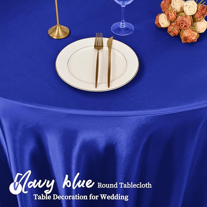 fani 12 Pack 108 Inch Royal Blue Satin Tablecloth - Silky Round Tablecloth Overlay Smooth Fabric Table Cover, Bright Table Decoration for Wedding Party Banquet Events Restaurant Kitchen Dining