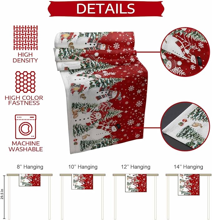 Christmas Snowman Cotton Linen Table Runner for Dining Kitchen, Xmas Tree White Snowflakes Winter Wedding Outdoor Party Tablerunners Decoration, Dresser Scarf Coffee Tablecloth Runners 13x108 Inches