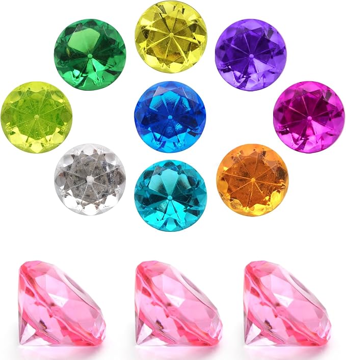 100Pcs Clear Acrylic Diamonds 25mm Wedding Table Scatters Gemstones Confetti for Vase Fillers,Floral Decor,Bridal Shower Decorations,Home Centerpieces,Candle Display (Multicolor)