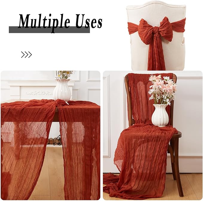 1 Pack Cheesecloth Table Runner 120 Inch 10 FT Boho Rustic Gauze for Wedding Baby Shower Party Farmhouse Summer Home Decor Washable (1, Terracotta)