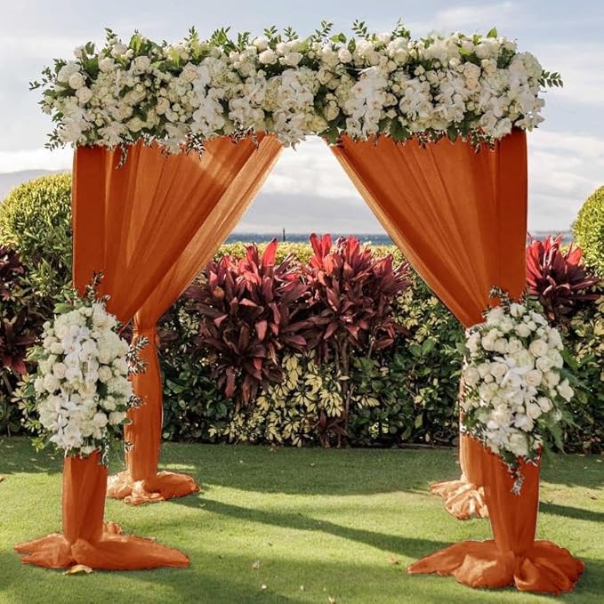 Wedding Arch Draping Fabric 2 Panels 30'' x 18FT Terracotta Sheer Chiffon Arch Drapery for Photo Booth Bridal Shower Baby Shower Church Decor Newborn Photography Christening Outdoor Party