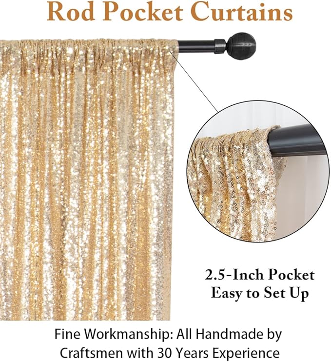 ShinyBeauty Sequin Backdrop 7ftx7ft Light Gold | Sparkle Drapes for Photoshoots & Parties | Glitter Fabric Background for Elegant Events | Perfect for Happy Birthday Celebrations