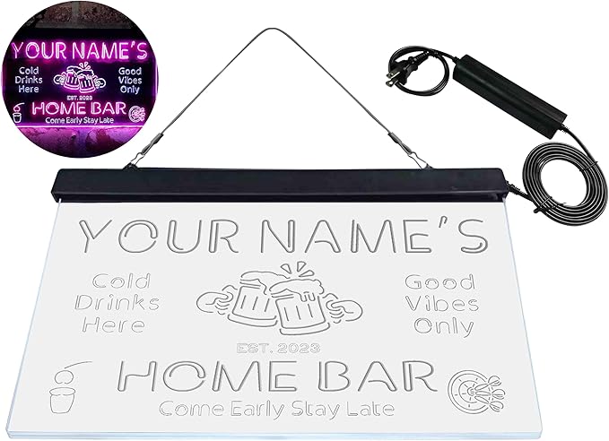 ADVPRO Personalized Your Name Custom Home Bar Beer Established Year Dual Color LED Neon Sign White & Purple 24 x 16 Inches st6s64-p1-tm-wp