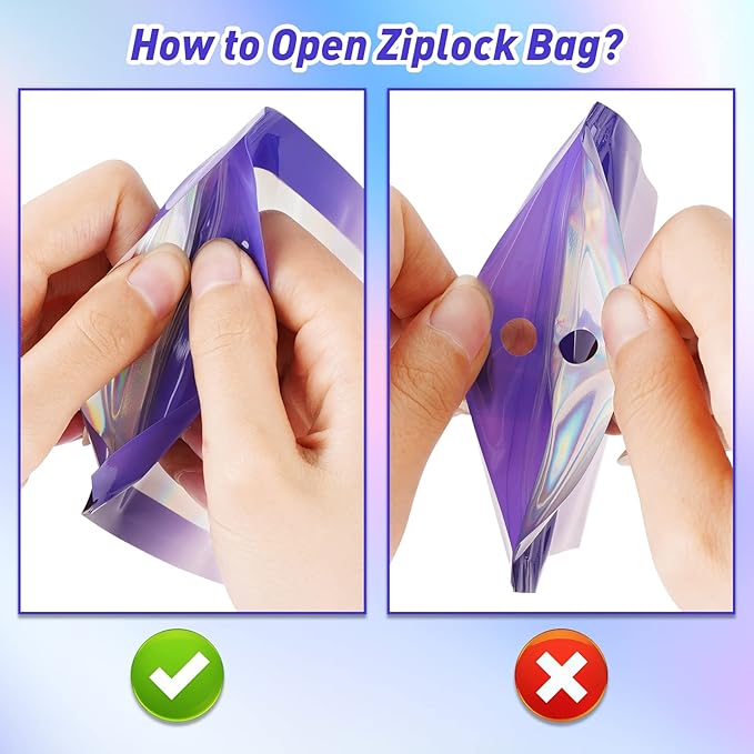 Funfery 100 Pack Mylar Holographic Bags,Clear Window Foil Bags Seal Pouch Resealable Bag with Zipper,Packaging Bag for Food Storage,Jewelry,Business Supplie(3.5×4.7in,Purple Pink)