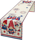 Cute Patriotic Gnomes Table Runner, American Independence Day 4th of July Gnome Blue Red Fireworks Confetti Print Table Runner for Home Kitchen Dining Table Party Decor, 13x60inch