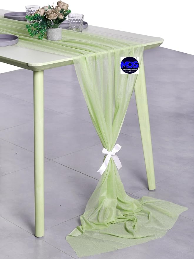 MDS Halloween Chiffon Table Runner - 15 Pack, 29 x 170 Inches, 14ft Each - Sheer Spooky Table Runners for Haunted House Parties, Trick-or-Treat Tables, Witchy Décor, Wedding & Events - Sage Green
