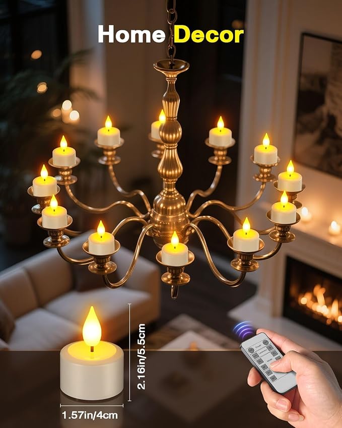 SoulBay Flameless Candles with Remote Control Timer & Charging Base, 12pcs USB Rechargeable Battery LED Tea Lights Candles Small Votive for Lantern Pool Mantle Weddings Emergency Christmas Decorative