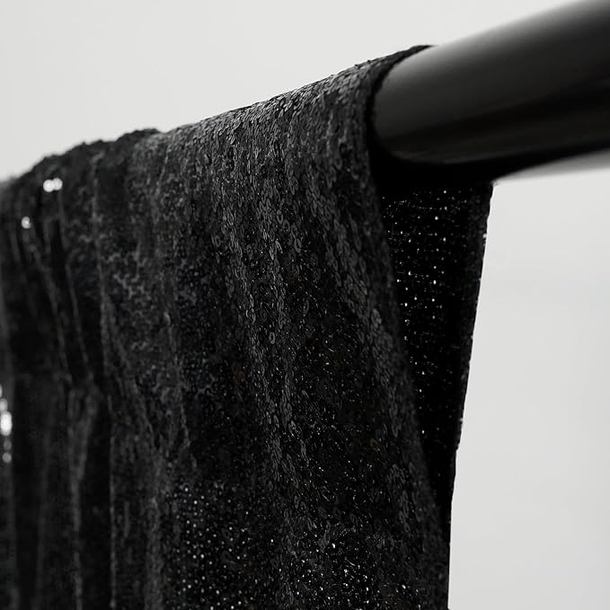 Poise3EHome Black Sequin Backdrop (6Ft x 6Ft),Thick Satin Black Sequin Photo Backdrop Curtain,Sparkly Opaque Photography Curtain Sequence Xmas Thanksgiving Backdrop for Wedding Party Decor