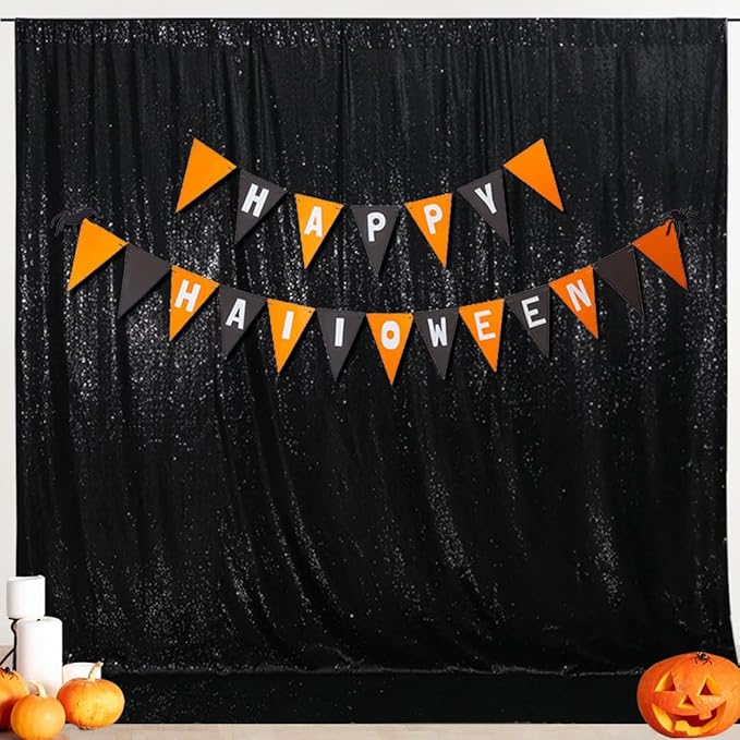 SquarePie Sequin Backdrop Less See Through Thick Background for Party Halloween Glitter Curtain 20FT x 10FT Black