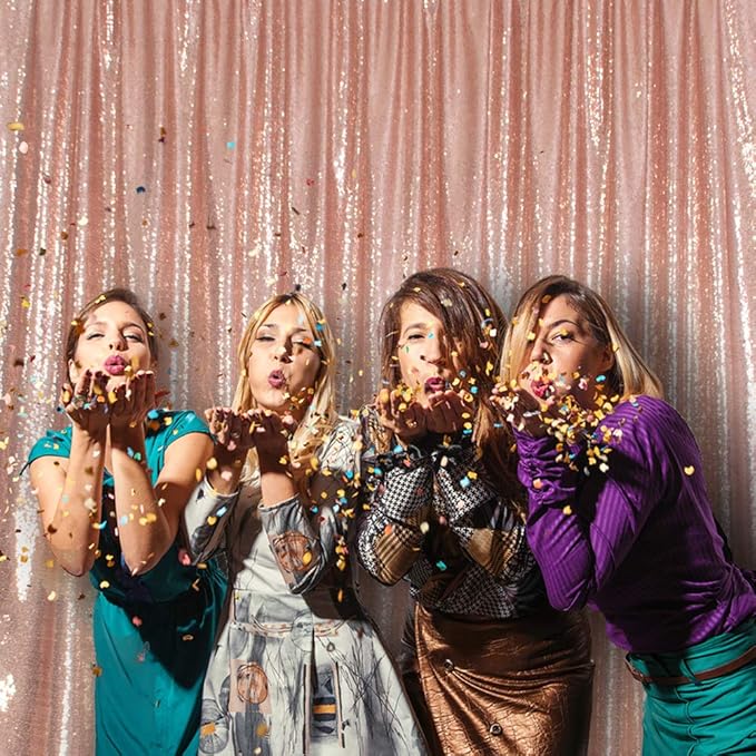 SquarePie Sequin Backdrop Curtain Not See Through Background for Wedding Party 20FT x 10FT Rose Gold