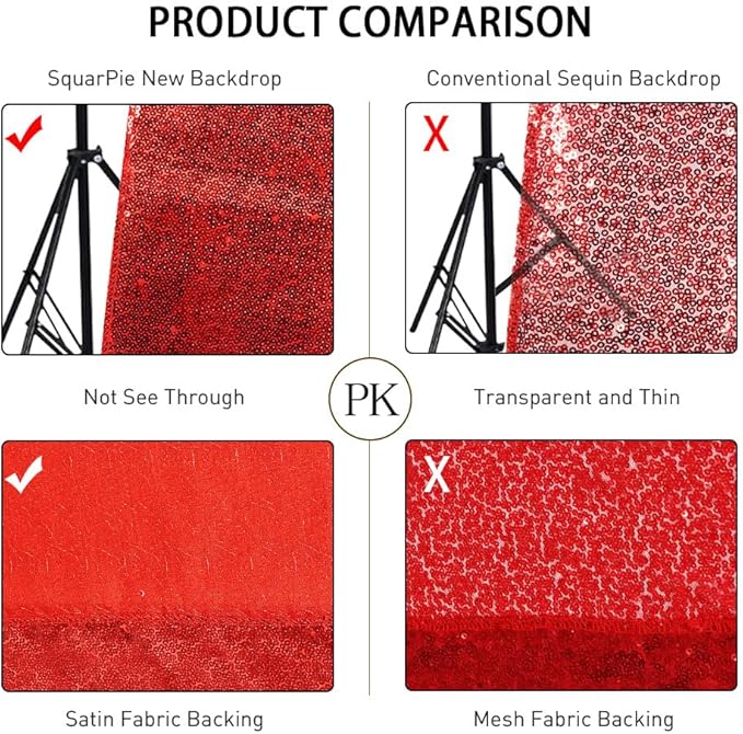 SquarePie Sequin Backdrop Curtain Not See Through Thick Glitter Background for Party 8FT x 8FT Red