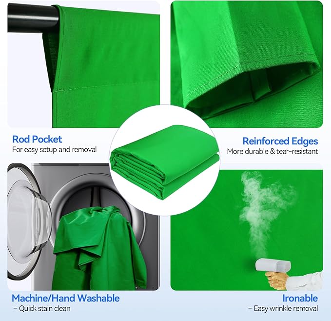 EMART Photo Video Studio 8.5 x 10ft Green Screen Backdrop Stand Kit, Photography Background Support System with 10 x12ft 100% Cotton Muslin Chromakey Curtain