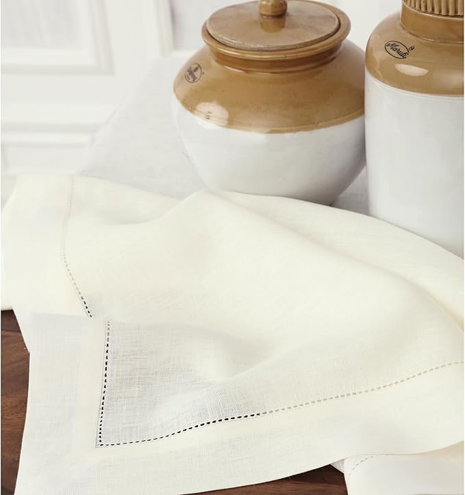 Solino Home Linen Ivory Table Runner 132 Inches Long - 100% Pure Linen Extra Long Table Runner 14 x 132 Inch for Fall, Autumn, Thanksgiving, Christmas - Classic Hemstitch