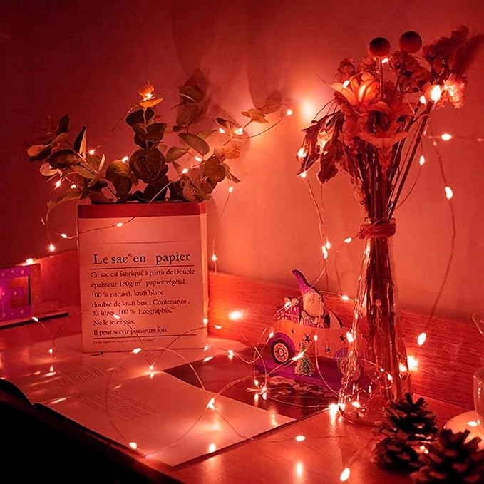 12 Pack Red Fairy Lights 7Ft 20 LED Twinkle String Lights 3 Modes Battery Operated Waterproof Firefly Starry for Mason Jar Party Wedding Christmas Valentines Day Table Centerpieces