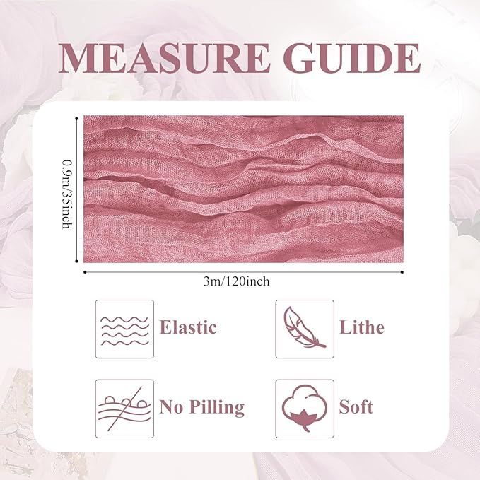 Asee'm 4pcs Cheesecloth Table Runner 120 Inches Dusty Rose Boho Gauze Cheese Cloth Runner 10FT Rustic Sheer Table Runners for Summer Wedding Baby Shower Holiday Party Decoration