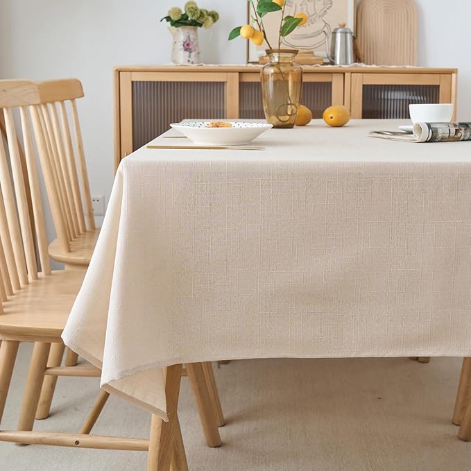 NLMUVW Linen Tablecloth for Rectangle Table - Textured Table Cloth Water Resistant Farmhouse Burlap for Kitchen Dining Café,Champagne, 54 x 90 Inch