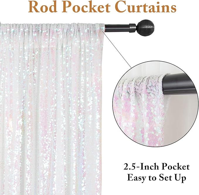 ShinyBeauty 4-Pack Sequin Photo Backdrop Curtains 2x8FT - Glitter Gold & Transparent White Sparkling Wall/Stage Background for Photography Studio, Birthdays, Weddings, Parties