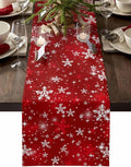 Christmas Snowflakes Cotton Linen Table Runner for Dining Kitchen, Red Xmas Winter Snow Wedding Outdoor Party Tablerunners Decoration, New Year Dresser Scarf Coffee Tablecloth Runners 13x108 Inches