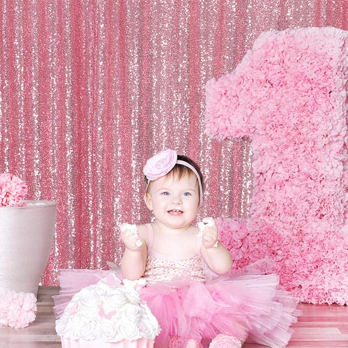 Eternal Beauty Fuchsia Pink Sequin Backdrop, 4x7 Ft Glitter Background Curtains for Shimmer Photography Party Wedding Birthday Back Drop Decor