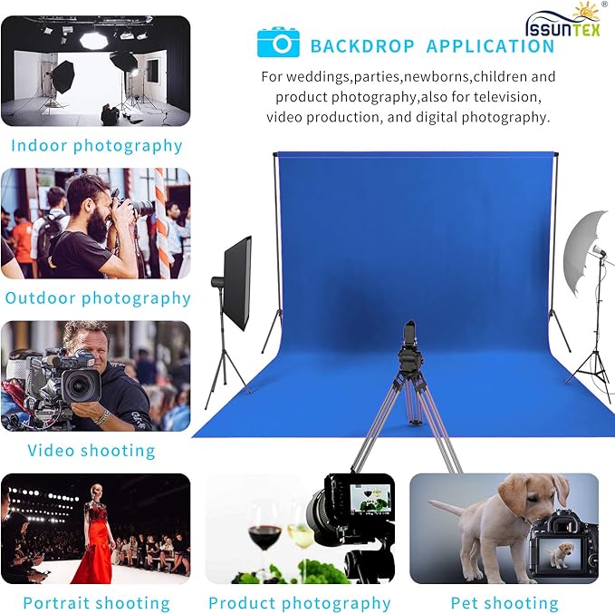 ISSUNTEX 10X16 ft Background Muslin Backdrop, Photo Studio, Collapsible High Density Screen for Video Photography and Television-Blue