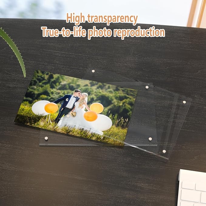 HELPLEX Picture Frames, 3 Pack 8x10 inch Acrylic Picture Frame Clear 8 x 10 Photo Frames Magnetic Picture Frames Ready for Tabletop Display, Effectively Protect Photos from Fading and Yellowing