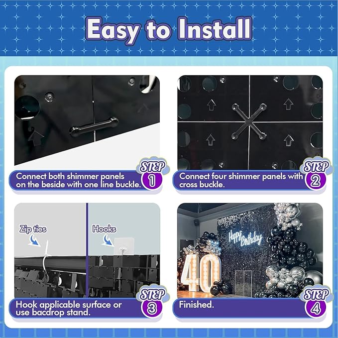Qcity Emerald Green Shimmer Wall Backdrop 36PCS, Black Back Not See-Through Design, Square Sequin Glitter Backdrop Panel, Perfect for Outdoor Events, Birthdays, Wedding and Party Decoration