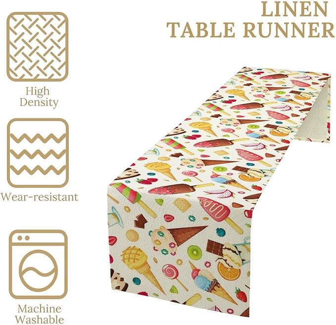 Ice Cream Table Runner, Fruit Ice Popsicles Cold Summer Desserts Seasonal Dinner Runner for Party Holiday Home Kitchen Dining Table Decor 13"x90"