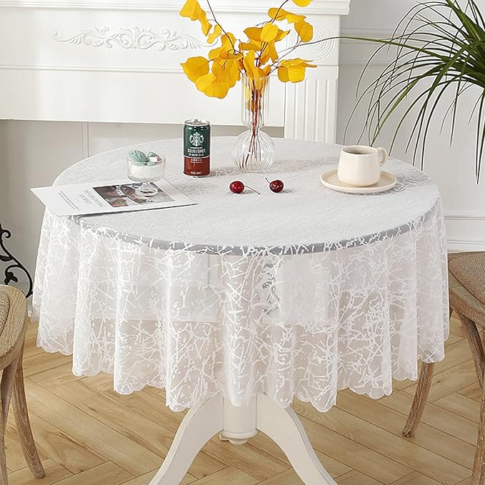 Jeloris Round Lace Tablecloth with Elegant Scalloped Bottom for Any Special Event Such as Wedding, Birthday Party, Baby Shower, Anniversary (60 inch, Style 3)