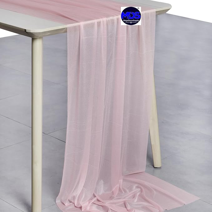 MDS 10 Pack 10ft Chiffon Table Runner 29 x 120 Inches Sheer Wedding Runner Romantic Rustic Table Runner for Wedding Decorations, Birthday Parties, Bridal Shower Party Arch Decor - Blush Pink