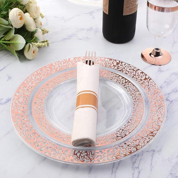 Supernal Set of 60 Packs Rose Gold Silverware - Heavy Weight Cutlery with Linen Napkin Suit for Wedding, Party
