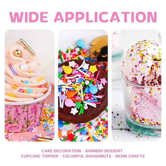 Pink Sprinkles for Cake Decorating 7oz - Snowflake Sprinkles - Metallic Sprinkle Mix for Cookies, Ice Cream, Cupcakes Topper - Rose Gold Sprinkles for Princess Bridal Shower Wedding Party