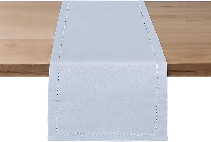 Ruvanti Linen Table Runner 90 Inches, Classic Hemstitch, Washable, Reusable, Non-Slipping, Stain Resistant- Perfect for Parties, Weddings, Dinners, Thanksgiving, Christmas, Indoor use – Arctic Ice