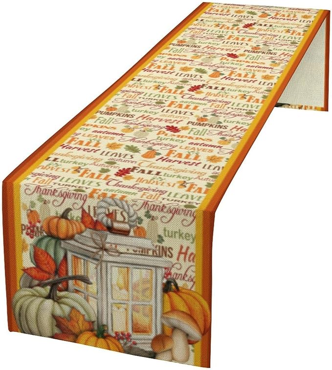 Autumn Table Runner,Farmhouse Leaves Pumpkin Thanksgiving Table Cloth for Kitchen Dining Table Decoration Home Party Decor 13x36 Inch