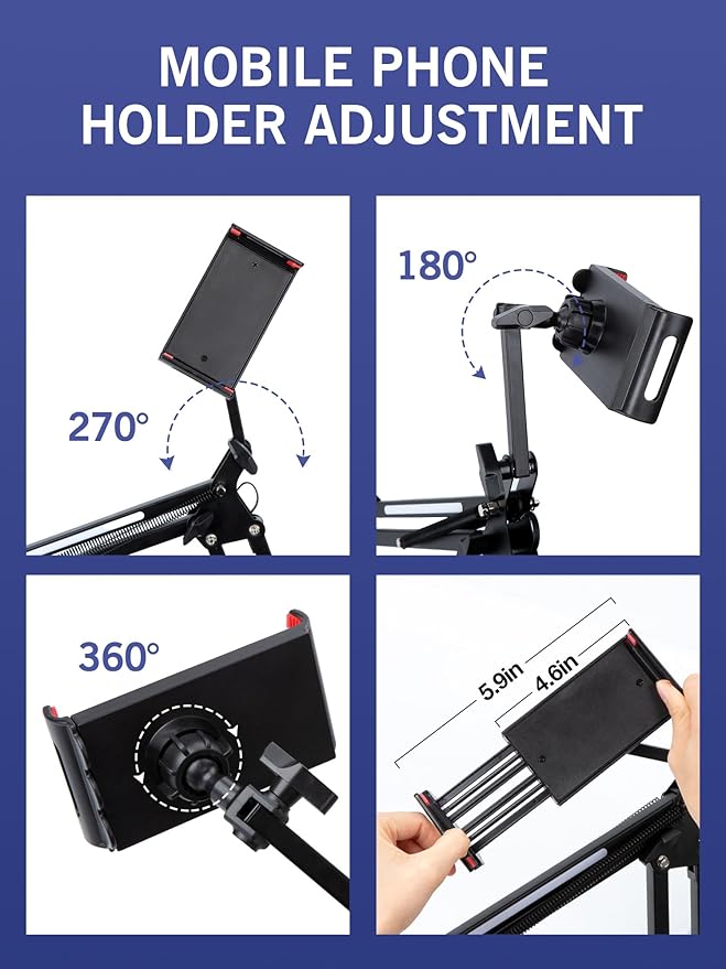 SUNMON RGB Boom Arm - Mic Arm With RGB Light, Adjustable 11 Light Modes, Microphone Boom Arm With Adapter Compatible with Fifine Microphone, Blue Yeti, HyperX QuadCast and Most Gaming Mic
