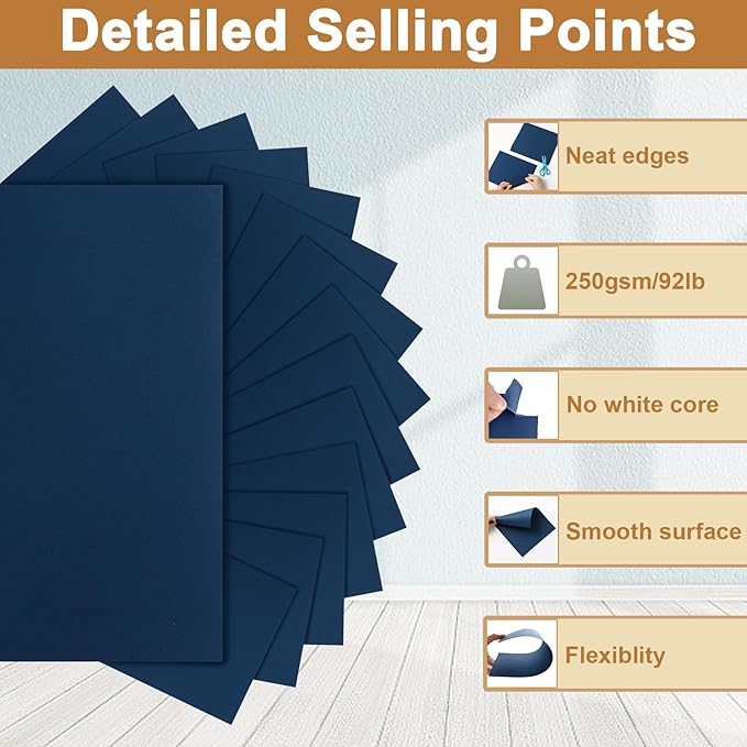 120 Sheets Navy Blue Cardstock 8.5 x 11 Craft Paper, 92lb Dark Blue Card stock Printer Paper for DIY Cards, Greeting Cards, Anniversary, Wedding, Menus