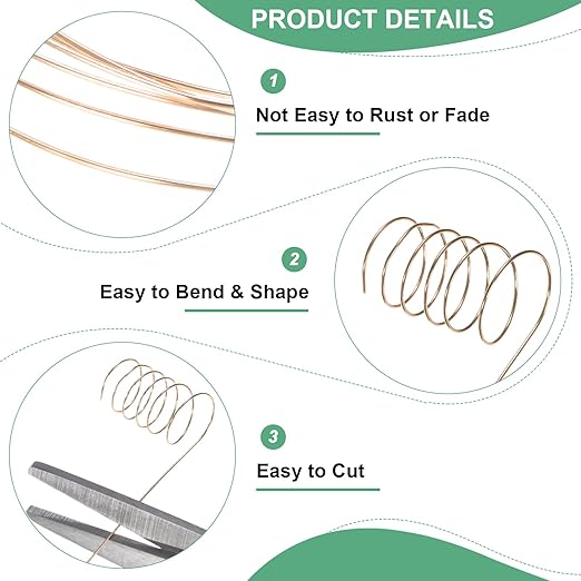 0.4mm Jewelry Wire, 26 Gauge 328FT Craft Wire Copper Beading Wire for Jewelry Making/Planting/Weaving/DIY Crafting, Soft Metal Wires [100M, Champagne Gold]