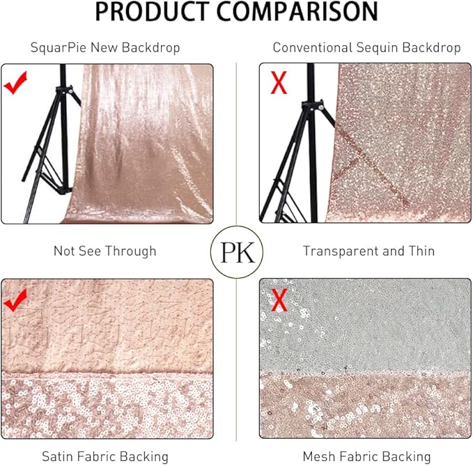 SquarePie Sequin Backdrop Non-Transparent Background Sparkly Curtain for Wedding Party 8FT x 8FT Rose Gold