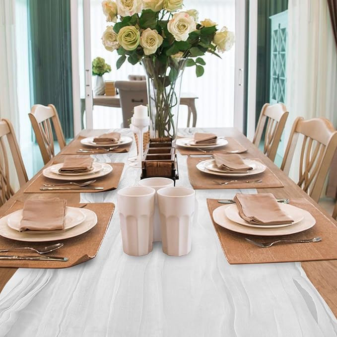 12 Pack Cheesecloth Table Runner, Runner Gauze Boho Wedding Decor Romantic Table Runner for Wedding Birthday Party(35" x 118") (White)