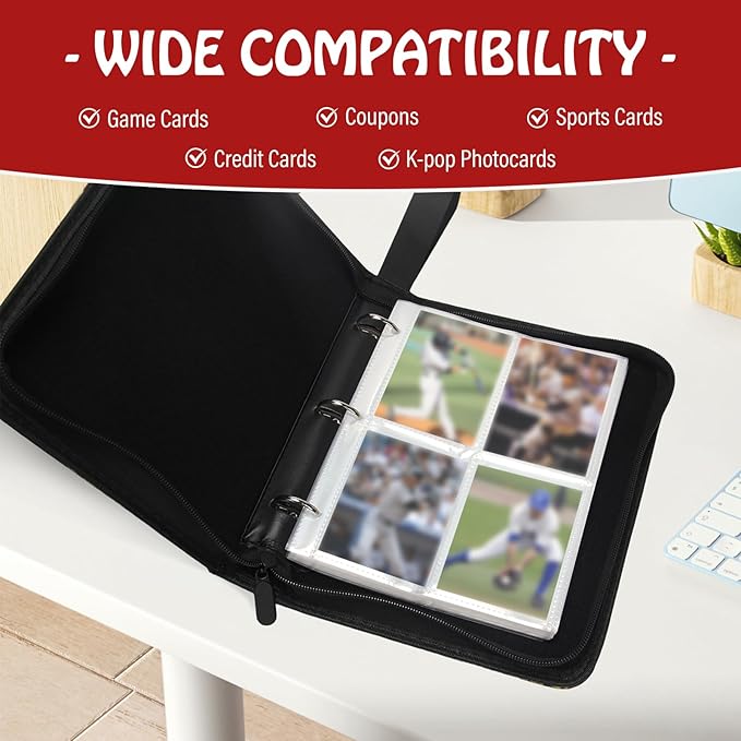 Baseball Card Binder,Trading Card Binder 4 Pocket,400 Pockets Card Holder with 50 Removable Sleeves,Trading Card Albums for Game Cards,Premium Card Book, Game Cards & Sports Cards White