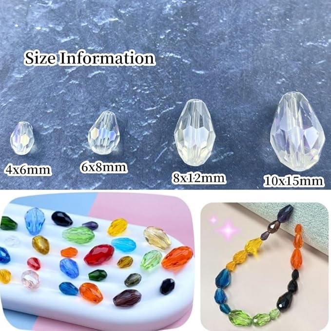 50pcs 10x15mm Teardrop Crystal Glass Beads Vertical Hole Faceted Glass Teardrop Spacer Beads for Bracelets Necklace Earring DIY Jewelry Making Craft(Transparent AB)