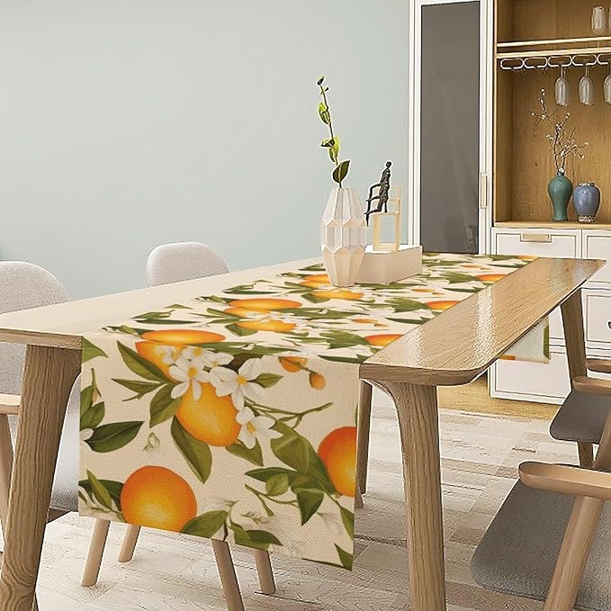 Vintage Orange Table Runner Spring Summer Orange Mandarin Floral Dinner Runner for Farmhouse Party Holiday Home Kitchen Dining Table Decor 13x60