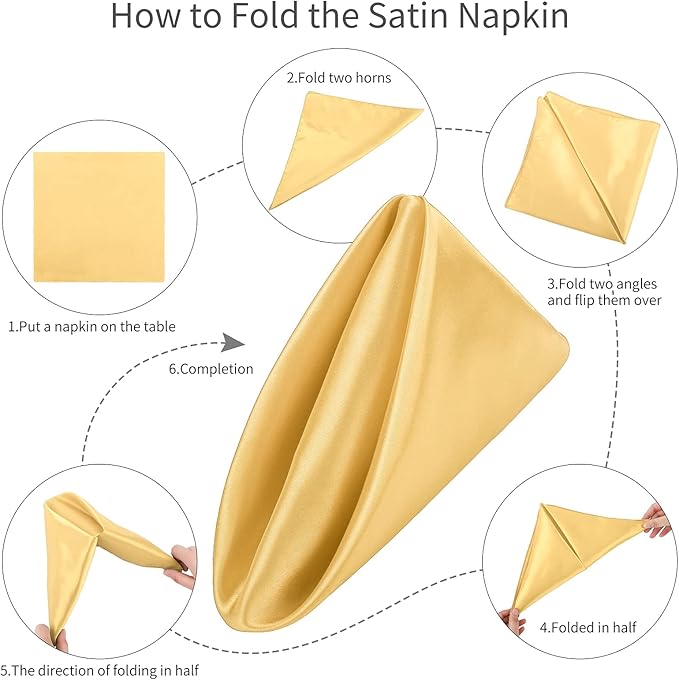 ANECO 16 Pack Square Satin Napkin Bright Silk Table Napkin Soft Smooth Fabric Table Napkin for Wedding Banquet Party Decoration, Gold, 17 x 17 Inch