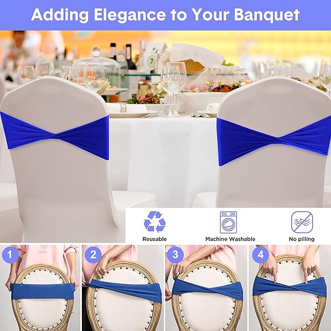 VDS Pack of 50 PCS | Pink | Spandex Chair Sashes Bows Without Buckle | Stretch Elastic Banquet Universal Folding Chair Band Tie with for Wedding Party Conference Celebration Event Decoration