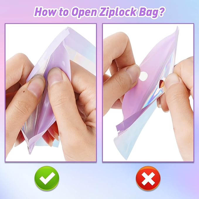 Funfery 100 Pack Gradient Holographic Bags,2.7×3.9In Mylar Resealable Bags with Zipper,Clear Window Packaging Pouch,Smell Proof Foil Bag for Food Storage,Sample Jewelry Baggies(Purple Blue)