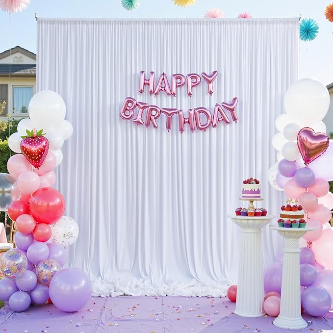 60 x 12ft Wrinkle Free White Backdrop Curtain for Wedding Parties, 12 Panels 5×12ft Long Soft Silky Polyester Photo Backdrop Drapes for Birthday Baby Shower Graduation Photography Background Cloth