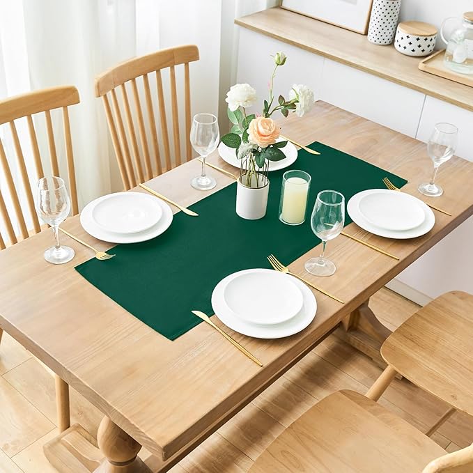 2 Pack Green Small Short Table Runner 12 x 24 Inch Solid Color Runners Coffee Table Dresser for Daily Party Home Decoration