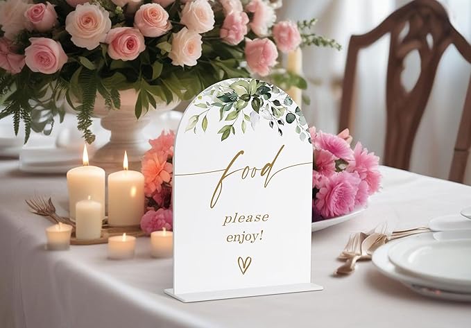 Food Signs for Party, Greenery Gold Bridal Shower Decorations, Dessert Bar Sign, Wedding Signs for Ceremony and Reception, Engagement Decor, Wedding Table Acrylic Decor, Bachelorette Party Favors - 20