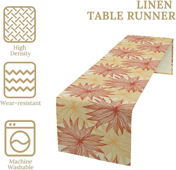Autumn Chrysanthemum Table Runner, Vintage Modern Geometric Floral Boho Table Runner for Kitchen Dining Bedroom Living Room Table Decor for Indoor Outdoor Home Party, 13x90 Inch